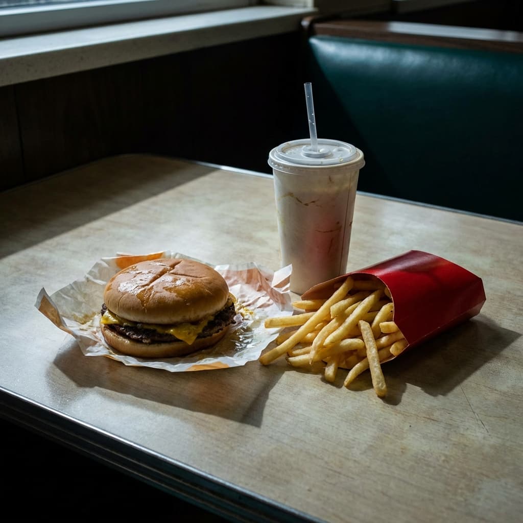 Ilustracja porady: Ograniczaj Wysokoprzetworzone jedzenie typu fast food i słodzone napoje gazowane